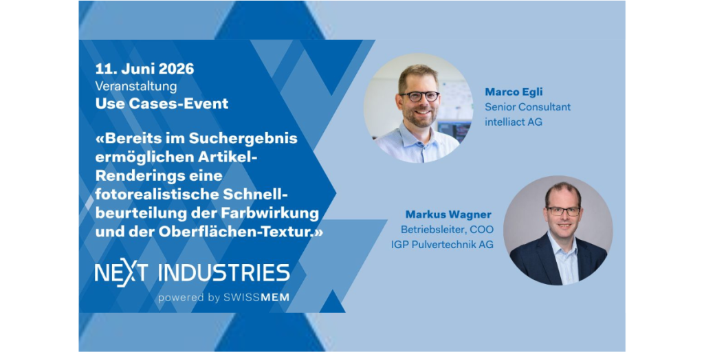 Intelliact AG und IGP Power Coating auf dem NEXT Industries USE CASE Event mit «B2B Commerce-Plattform mit virtuellen 3D-Musterblechen»