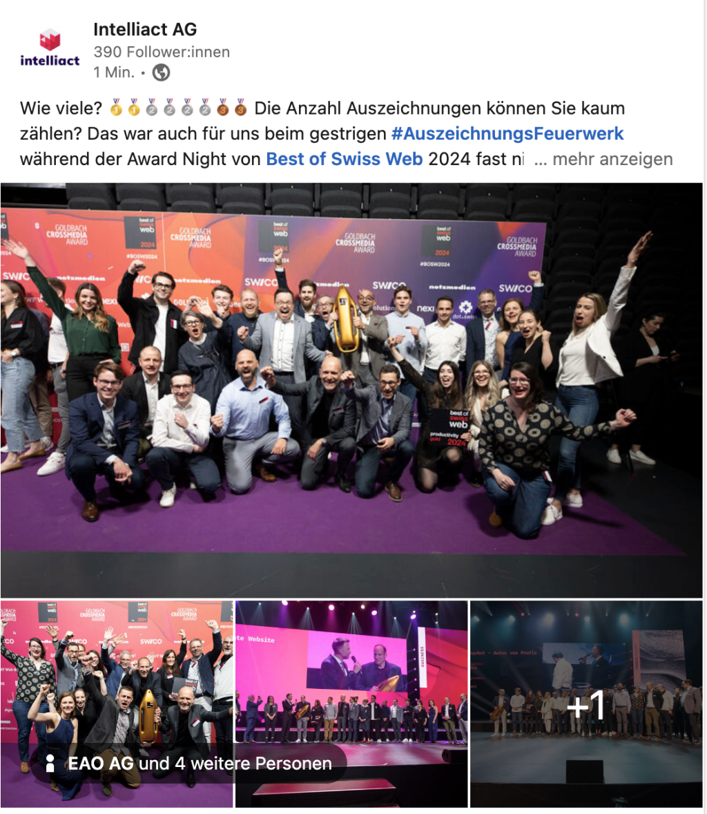 Intelliact auf der Award Night von Best of Swiss Web 2024. Mehr Bilder finden Sie auf LinkedIn.