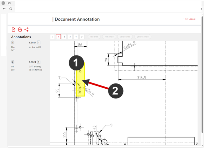 Annotations in documents are simple and easy to understand. Available tools include arrows, shapes, and text.